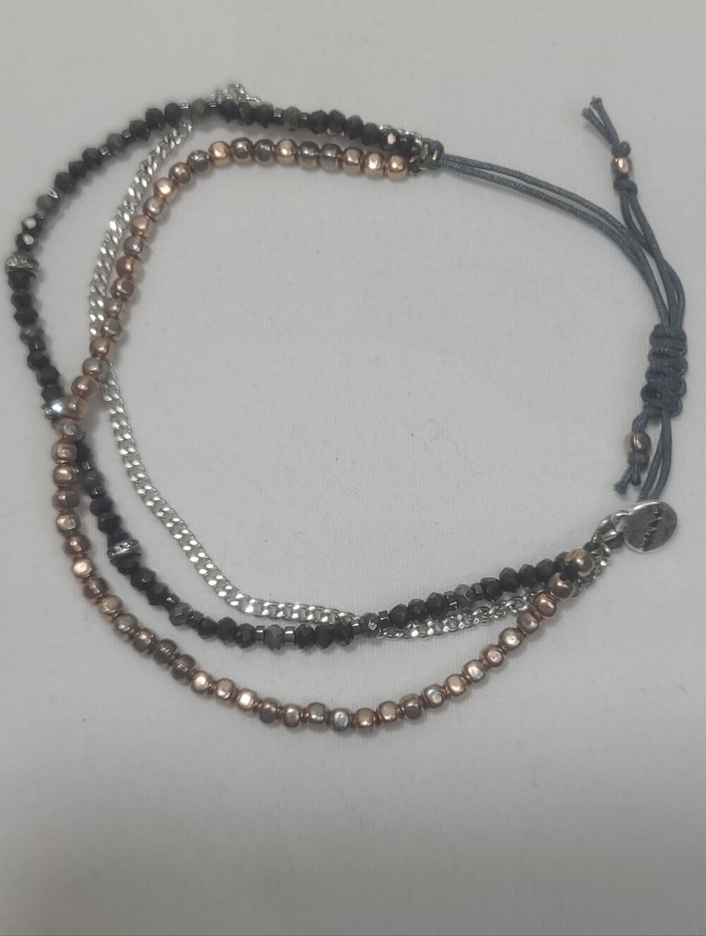 Stella & Dot Layered Beaded and Chain Adjustable Bracelet - Black & Rose Gold